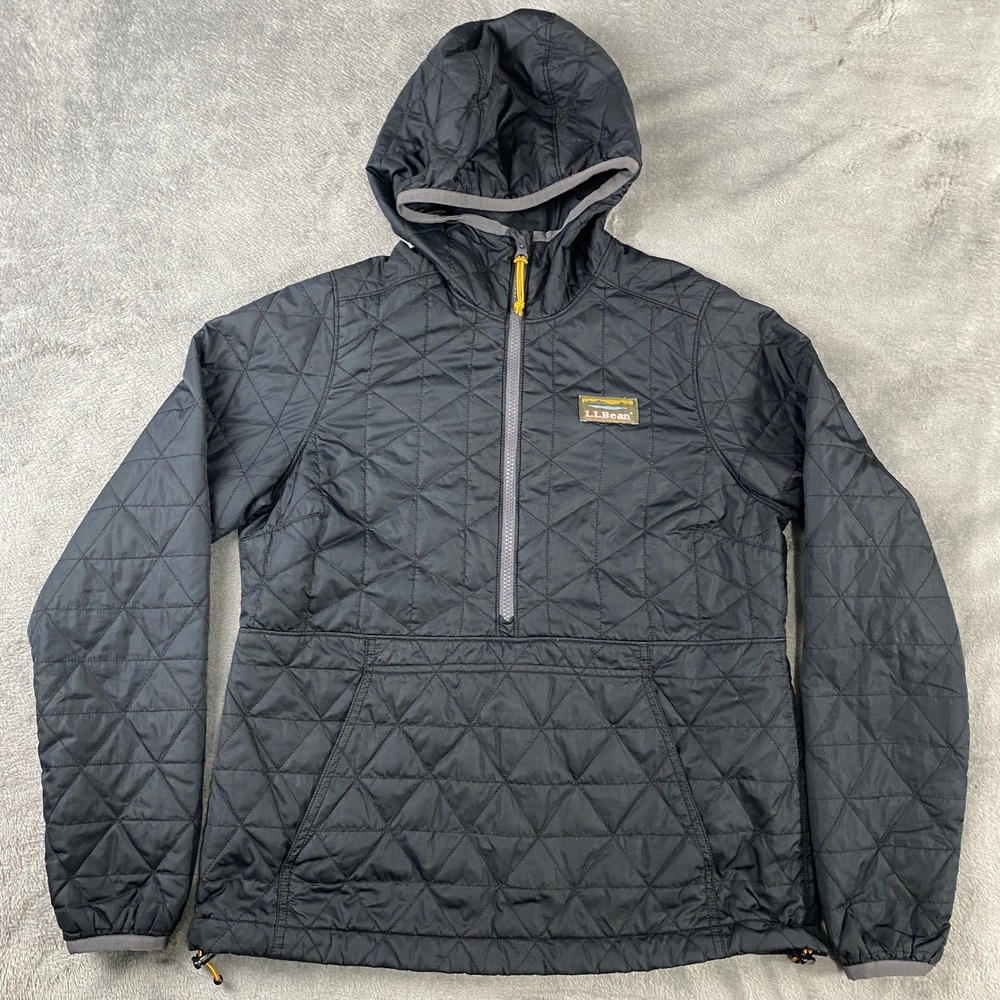 LL Bean Katahdin Insulated Pullover Women XS Black Primaloft Quilted Hood 504141